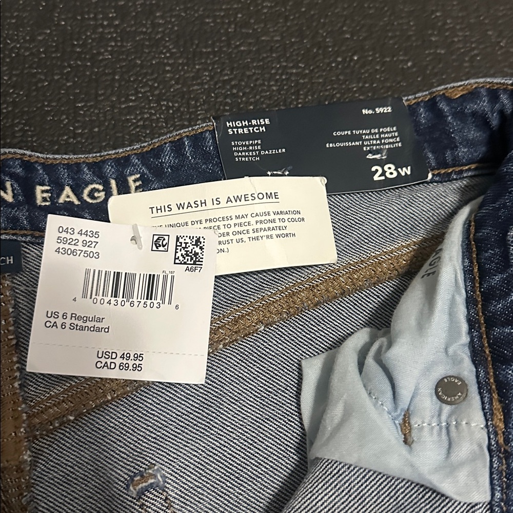 NWT American Eagle Outfitters high rise stretch  Fit Dark Blue Jeans 6 regular - Picture 9 of 11